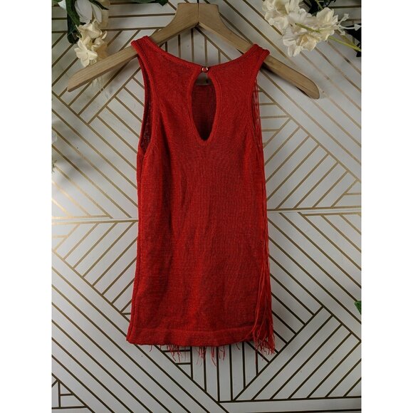 Bebe Fringe Tassel Flowy Tank Top Sleeveless Orange Size Small READ - Picture 8 of 9